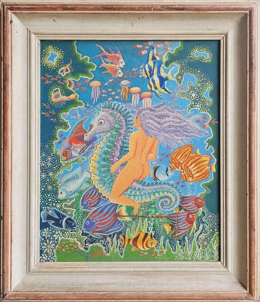 Eric Bert, , Arte Naif, OSTCE, Cavalo Marinho 46x38cm. Ass. Datado Rio 77. No estado. (D)