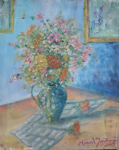 Manoel Santiago, OST,  Vaso de Flores 46x38cm. Ass, No estado. Ideal para emoldurar (D)