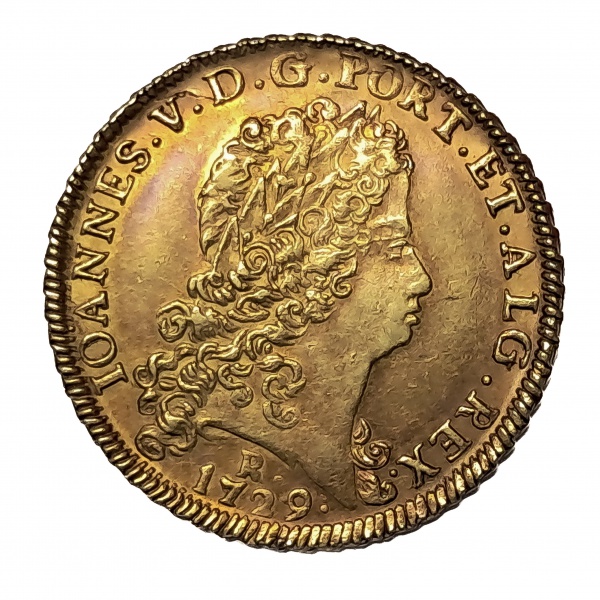 Moeda do Brasil - 12800 Réis - 1729 - R - Rio de Janeiro - Ouro - 28,59 - (.917) - Catálogo 195 - So
