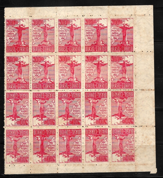 (65330) CARDEAL PACELLI 300RS PARTE DE FOLHA NOVA COM GOMA - QUADRAS E TETE-BECHES
