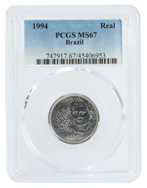Moeda do Brasil - 1 Real - 1994 - 1ª Família do Real - Graduado pela PCGS MS67 - Flor de Cunho - Peça Maravilhosa!!!
