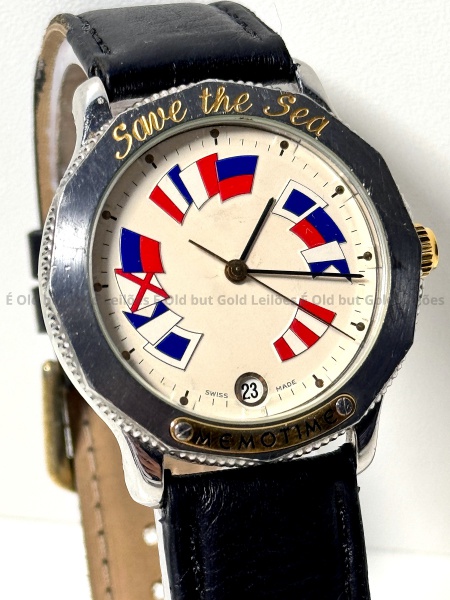 Corum Design - Relógio Memotime Save The Sea Water Resistant - Funcionando - 35mm. Atenção! Os Relógios estão no estado de conservação usado e não novo, portanto podem precisar de revisão ou restauro e podem conter vícios ou defeitos ocultos não mencionados na descrição ou fotos, o funcionamento descrito é apenas sobre a função relógio, questione todas suas dúvidas antes de efetuar os lances, eles são IRREVOGÁVEIS e IRRETRATÁVEIS! Leia os Termos e Condições e a caixa de informações do leilão em Home no site GOLD.LEL.BR dando ênfase nas Informações Importantes, ao efetuar o lance o arrematante concorda com Datas, Prazos e Regras da casa de leilões É Old but Gold. MUITA ATENÇÃO AS FOTOS, solicitações de mais fotos ou dúvidas devem ser enviadas pelo Whatsapp 11 9 8877 2582.