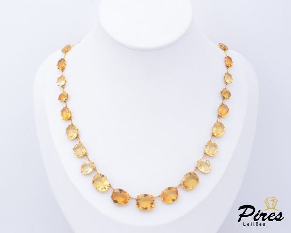 H.STERN - Colar de Ouro Amarelo 18K com Citrinos, Diamante e Safira - Coleção Sunrise, 42cm de compr