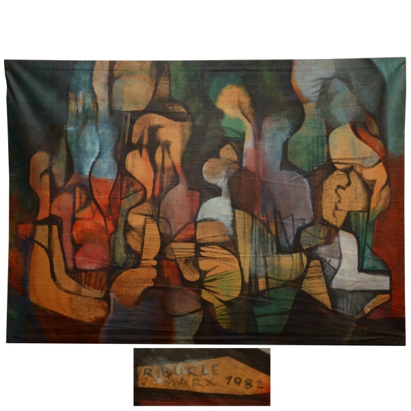 BURLE MARX (1909-1994). "Composição". Acrílica sob tecido, assinado e datado (1982). Med. 16