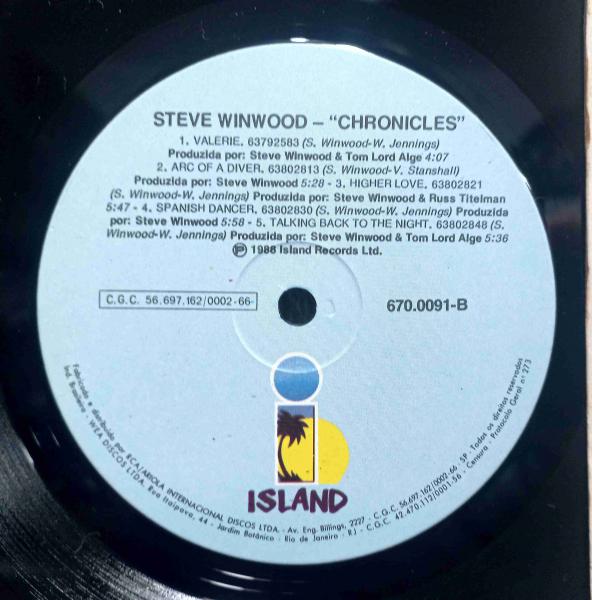 DISCO DE VINIL LP- STEVE WINWOOD- CHRONICLES. -Gravadora Island