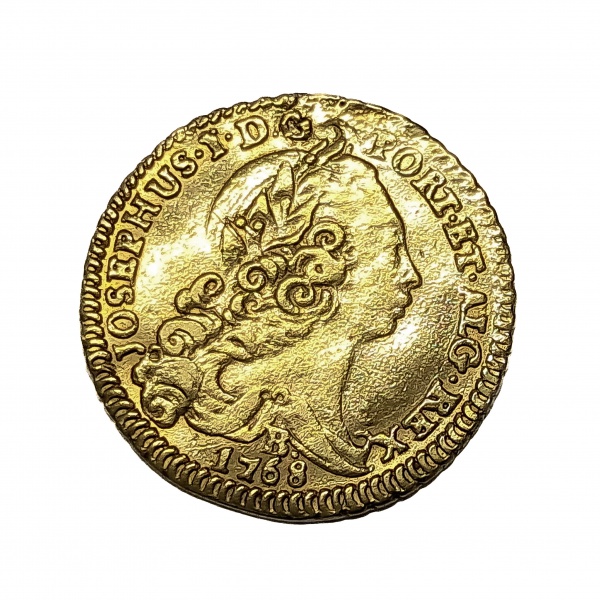 Moeda de Ouro do Brasil - 3200 Réis - 1768 - B - Bahia - Com Vestigio de Solda - Cátalogo 378 - BC/M