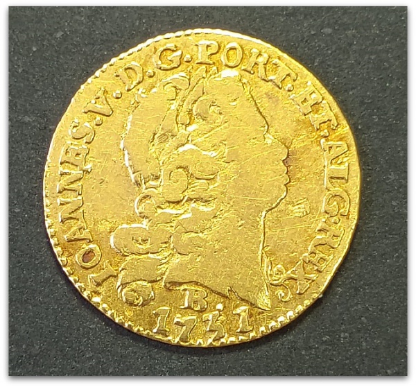 Brasil - 800 Réis - 1731 B - Ouro .917 - 1,79g - 16mm - Rara