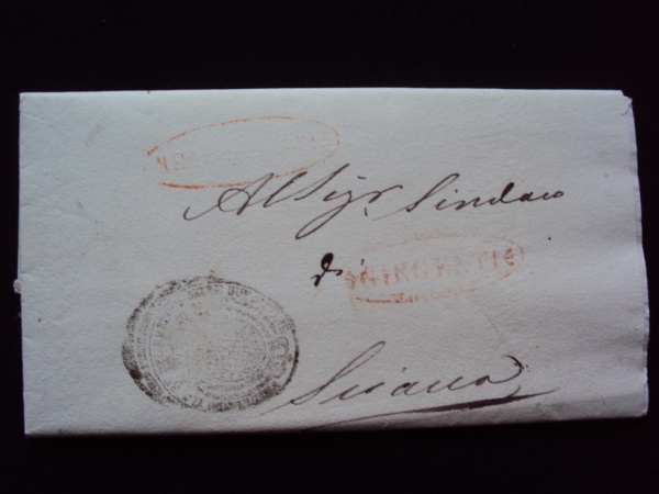 Filatelia Estrangeira. Carta Folded pré filatélica da Itália, de 1850. Com resquícios do lacre. Papel com lindas marcas d'água visíveis contra a luz. Peça em ótimas condições, com textos absolutamente legíveis. Peça de alto valor colecionável.