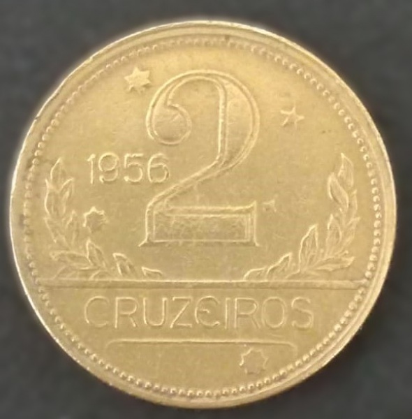 Moeda do Brasil. 2 cruzeiros 1956. Bronze alumínio. SOB. Amato V251, marca 300. Excepcional estado de conservação.