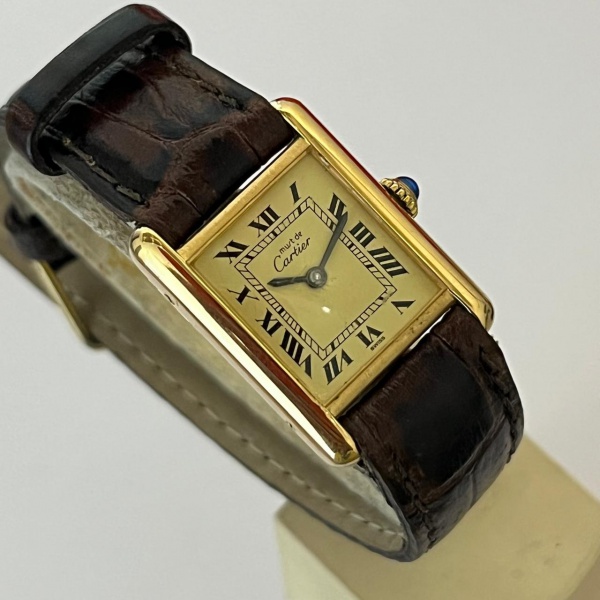 RELOGIO CARTIER TANK VERMEIL 1990 PRATA 925 CORDA, TAMANHO 21MM X