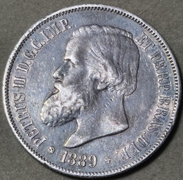 MOEDA 2000 REIS 1889 - PRATA 917% - 25,50 GRAMAS - 37mm.