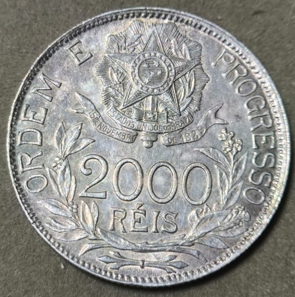 MOEDA 2000 REIS 1913 ESTRELAS LIGADAS - PRATA 900% - 20 GRAMAS - 33mm.