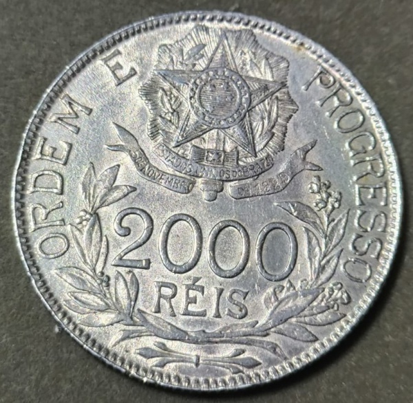 MOEDA 2000 REIS 1913 ESTRELAS LIGADAS - PRATA 900% - 20 GRAMAS - 33mm.