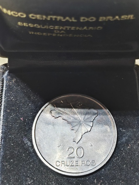 MOEDA 20 CRUZEIROS SESQUICENTENARIO INDEPENDENCIA 1922 - PRATA - 900% - 18,40 GRAMAS - 34,10mm.