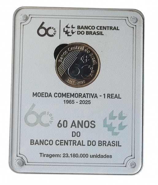 Moeda do Brasil - 1 Real - 2025 - 60 anos do Banco Central - FC