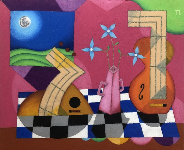 Teixeira Leite (1965). MESA DE MÚSICO. 2023. Pastel oleoso sobre cartão. 40 x 50 cm. Assinado no csd.