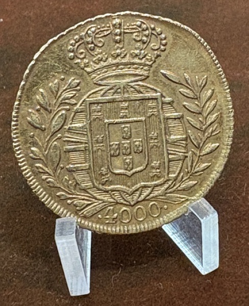 MOEDA DO BRASIL 4000 RÉIS 1822 R OURO 0.917 PESO: 8,07g.