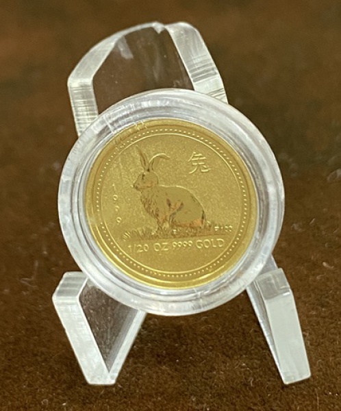 MOEDA DA AUSTRÁLIA 5 DÓLARES AUSTRALIANO 1999 - ANO DO COELHO- 1/20 OZ DE OURO 9999.