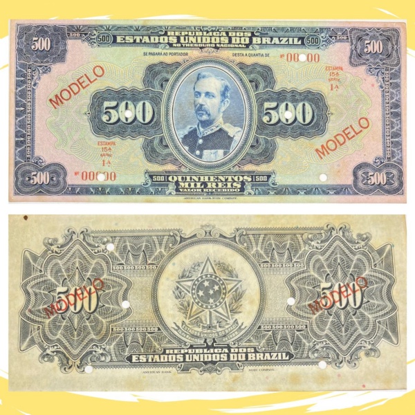 Rarissima Cédula do Brasil, República - MODELO - R-163am - 500 Mil Reis 1932 - 15ª Estampa - MBC+ com manchas - Alto Valor de Catálogo