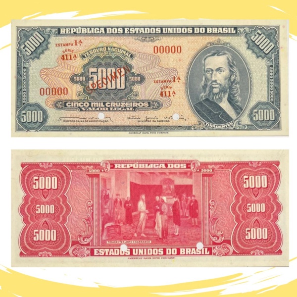 Cédula Brasileira - Republica - SPECIMEN - 5000 Cruzeiros 1964 - C-058s - 1ª Estampa - Flor de Estampa - Alto Valor de Catálogo