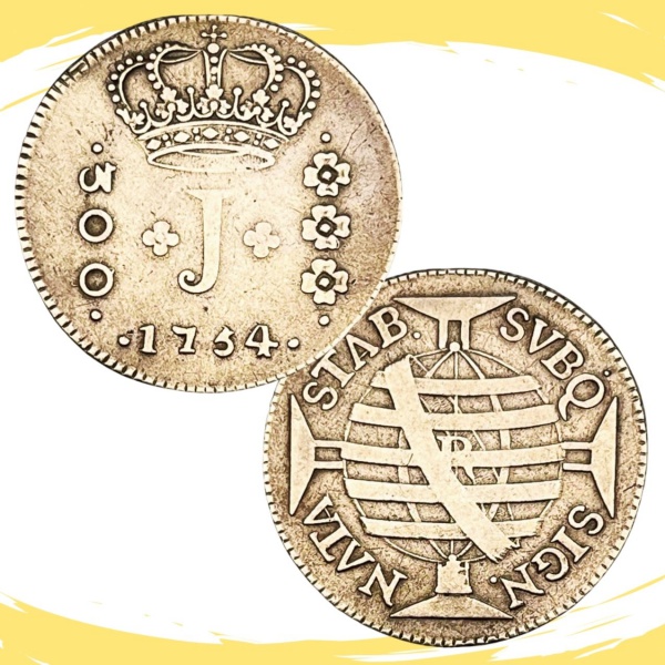 Rarissima Moeda do Brasil, Colonia, 300 Réis 1754 R - Série Jotas - Casa da Moeda do Rio de Janeiro - 9.05 g - Prata, Excepcional Estado de Conservação - Alto Valor de Catálogo