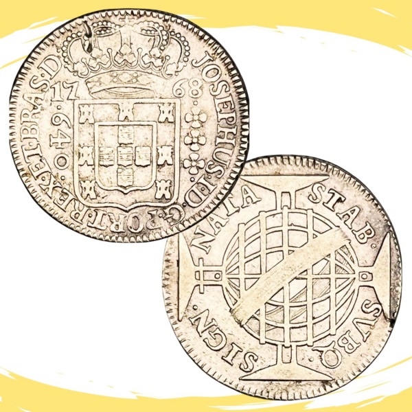 Moeda do Brasil, Colonia - 640 Reis 1768 - Casa da Moeda de Lisboa, 1º Tipo - SVBQ, Prata, Peso 17,8 g, Soberba. - Alto Valor de Catálogo