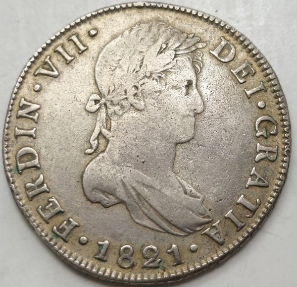 Npva Guatemala - Moeda prata 8 reales ano 1821. Peso: 26,5g
