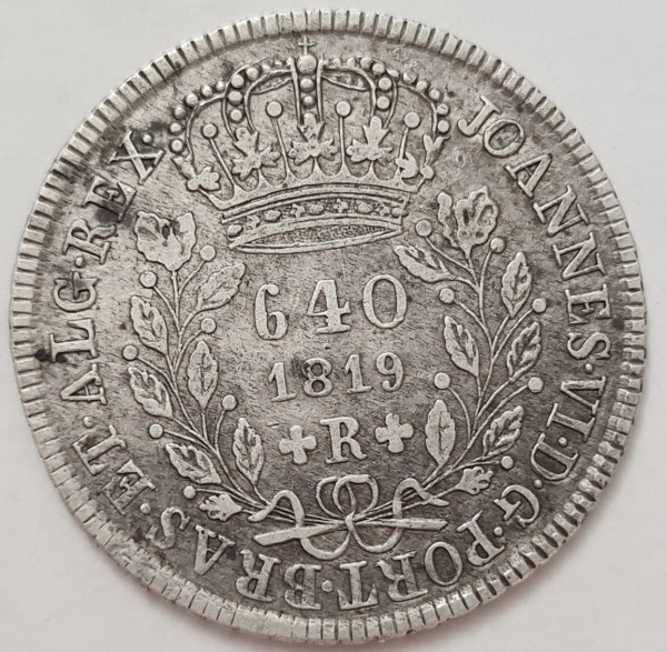 Moeda de 640 réis em prata ano 1819 - P472. Estado MBC/S.