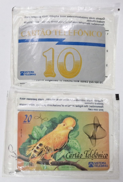Brasil - Lote com 2 antigos e raros cartões telefônicos lacrados "TELEBRÁS" - Galo-da-serra e Número 10.