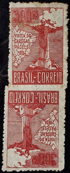 Brasil - selo C-80 "Tête-bêche" novo, com goma, marca de charneira e variedade no picote.