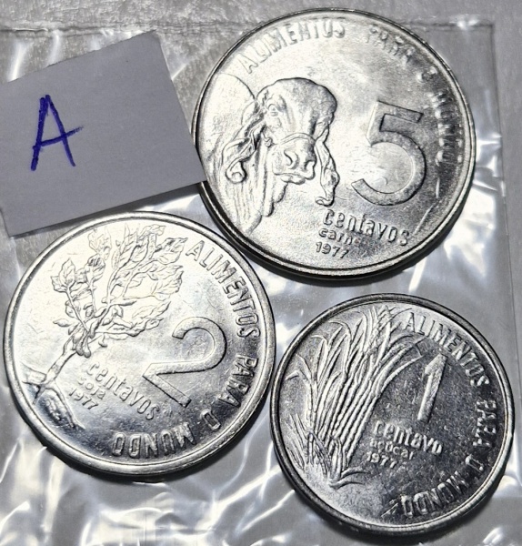 Brasil - Série completa moedas "FAO" 1, 2 e 5 centavos ano 1977 no estado FC (A).