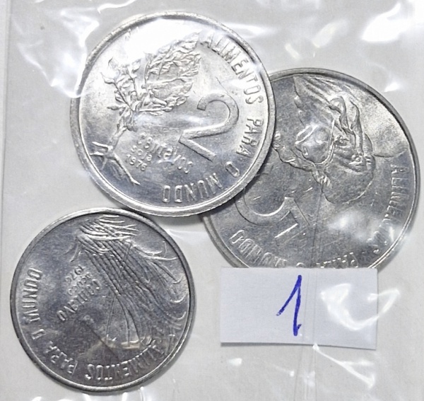Brasil - Série completa moedas "FAO" 1, 2 e 5 centavos ano 1976 no estado FC (1).