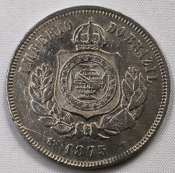 MVM018MSL6 - Moeda Brasil - 200 Reis - Imperio - 1875 - Cu/Ni - Otima peça - ESCASSA - Preço Estimado - R$ 1950