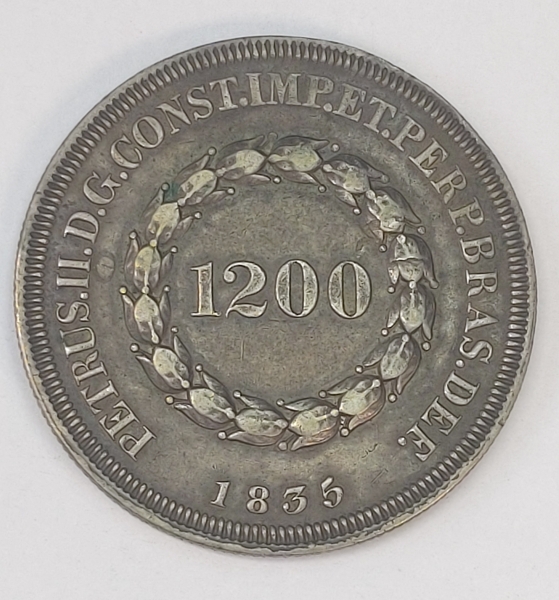Moeda de prata Brasil, 1200 réis 1835, muito bem conservada-soberba