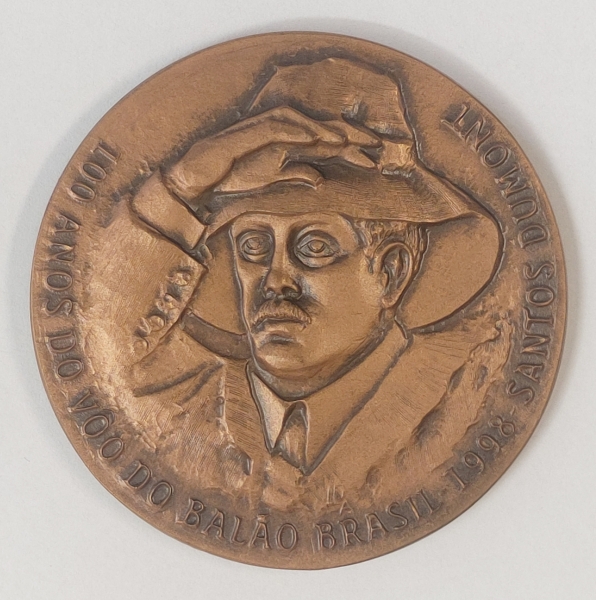 Medalha Brasil, 100 anos do voo do balão Brasil, Santos Dumont, 1988, bronze, 50mm, 54gr