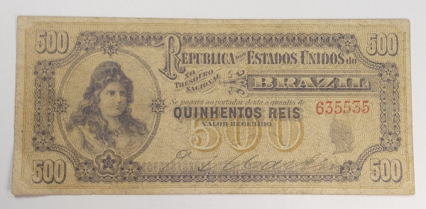 Cédula Brasil, 500 réis, 4 estampa, muito bem conservada