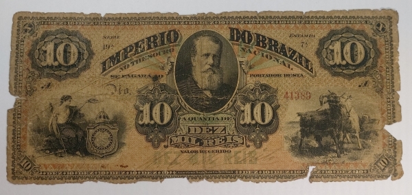 Cédula Império do Brasil, 10 mil réis, no estado