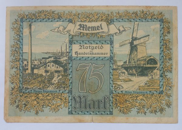 Cédula estrangeira, Memel, 75 marcos, 1922