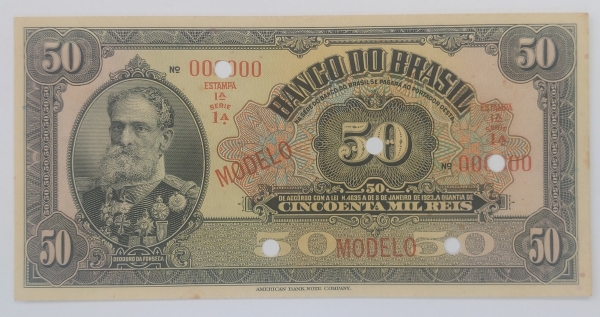 Cédula do Brasil, 50 mil réis, Banco do Brasil, flor de estampa, MODELO, R-198m