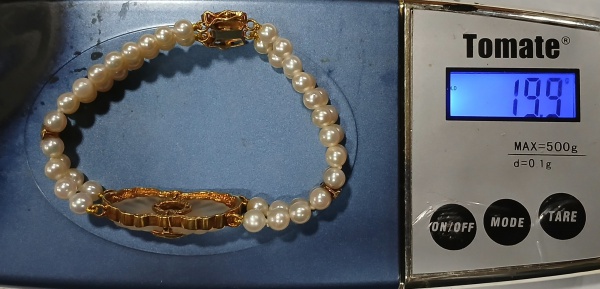 MAGNIFICA PULSEIRA DE OURO COM PÉROLAS COM 17 CM