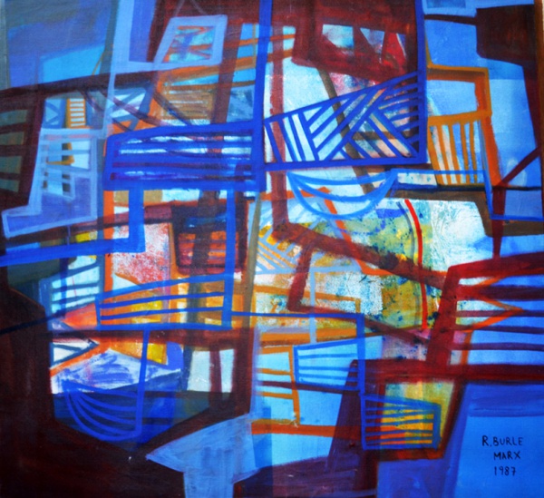 Roberto Burle Marx, Abstrato - acrílica sobre tela - datado 1987 - med.130 x 120 cm - A.C.I.D. - com Certificado
