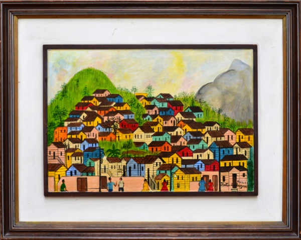 Heitor dos Prazeres, Vilarejo com Figuras - óleo sobre placa - datado Rio 18/03/63 - med. 42 x 60 cm - A.C.I.D.