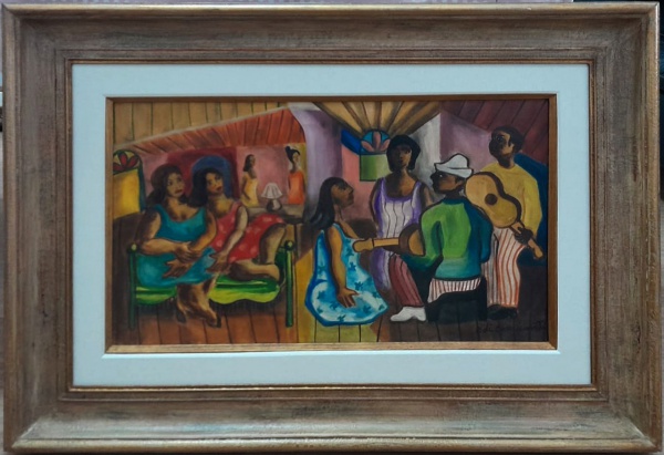 Di Cavalcanti, óleo sobre tela -  figuras - medida 39 x 66 cm ( com documento )