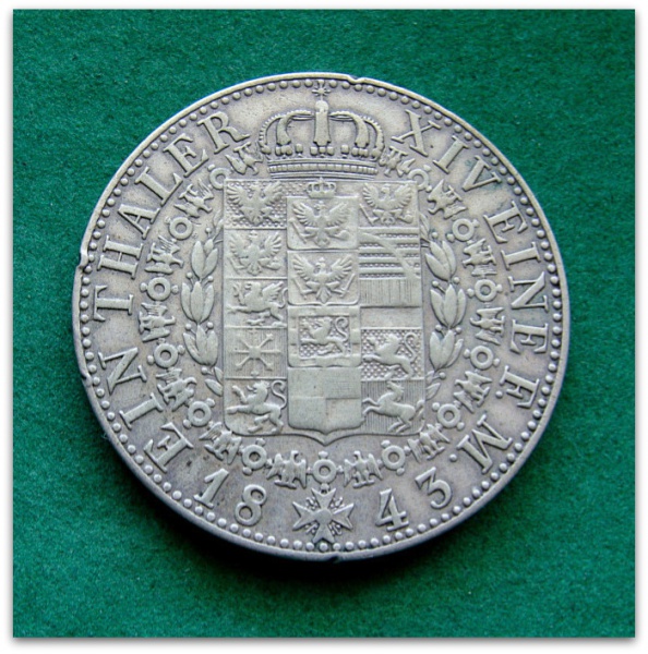 COD.500 - Prússia - 1843 - Prata .750 - Frederico Guilherme IV - 1 Reichsthsler - 22,272g - 34mm - KM#445 - Excelente Estado de Conservação - Oportunidade