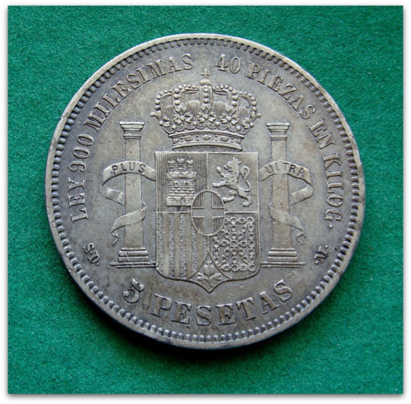 COD.300 - Espanha - 1871 - Amadeu I - 5 Pesetas - Prata .900 - 25g - 37mm - KM#666 - Excelente Estado de Conservação - Oportunidade