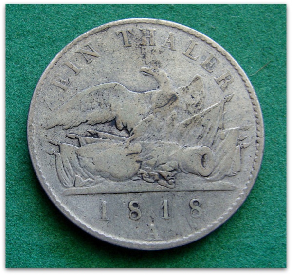 COD.600 - Rara - Prússia - 1818 A - Prata .750 - Frederico Guilherme III - 1 Thaler - 22,272g - 34mm - KM#396 - Excelente Estado de Conservação - Oportunidade