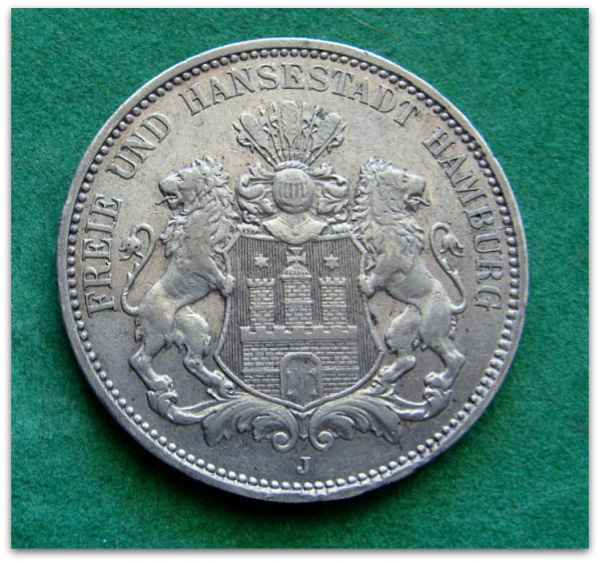 COD.300 - Hamburgo - 1913J - 3 Marcos - Prata .900 - 16,667g - 33mm - KM#620 - Excelente Estado de Conservação - Oportunidade