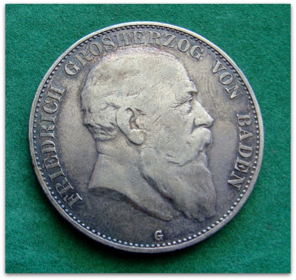 COD.600 - Escassa - Baden - 1903G - Frederico I - Prata .900 - 5 Marcos - 27,777g - 38mm - KM#274 - Excelente Estado de Conservação - Oportunidade