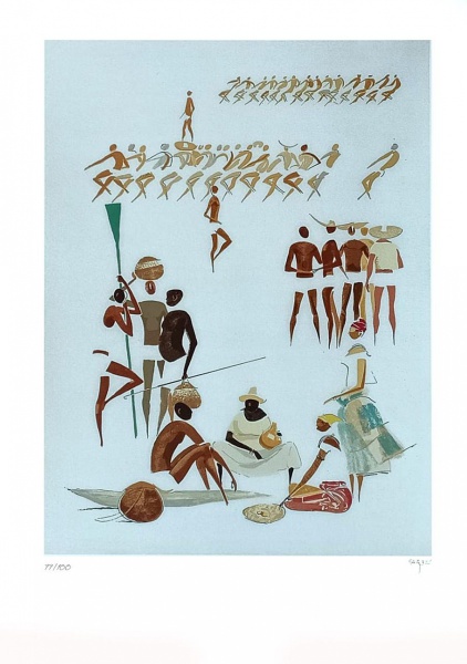 CARYBÉ - Serigrafia: Pescadores; Medidas: 70 x 50cm; assinada no CID; edição: xx/100. Com Certificado de Autenticidade emitido pelo Instituto Carybé