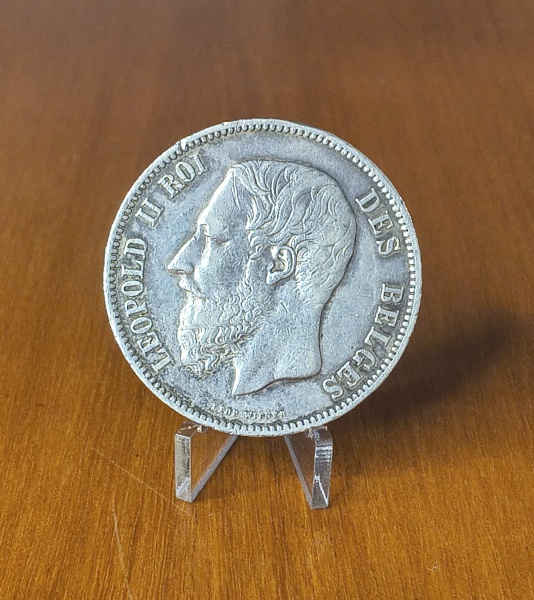 KM#24 BELGICA 5 FRANCOS 1874 , 37mm 25 Gr.